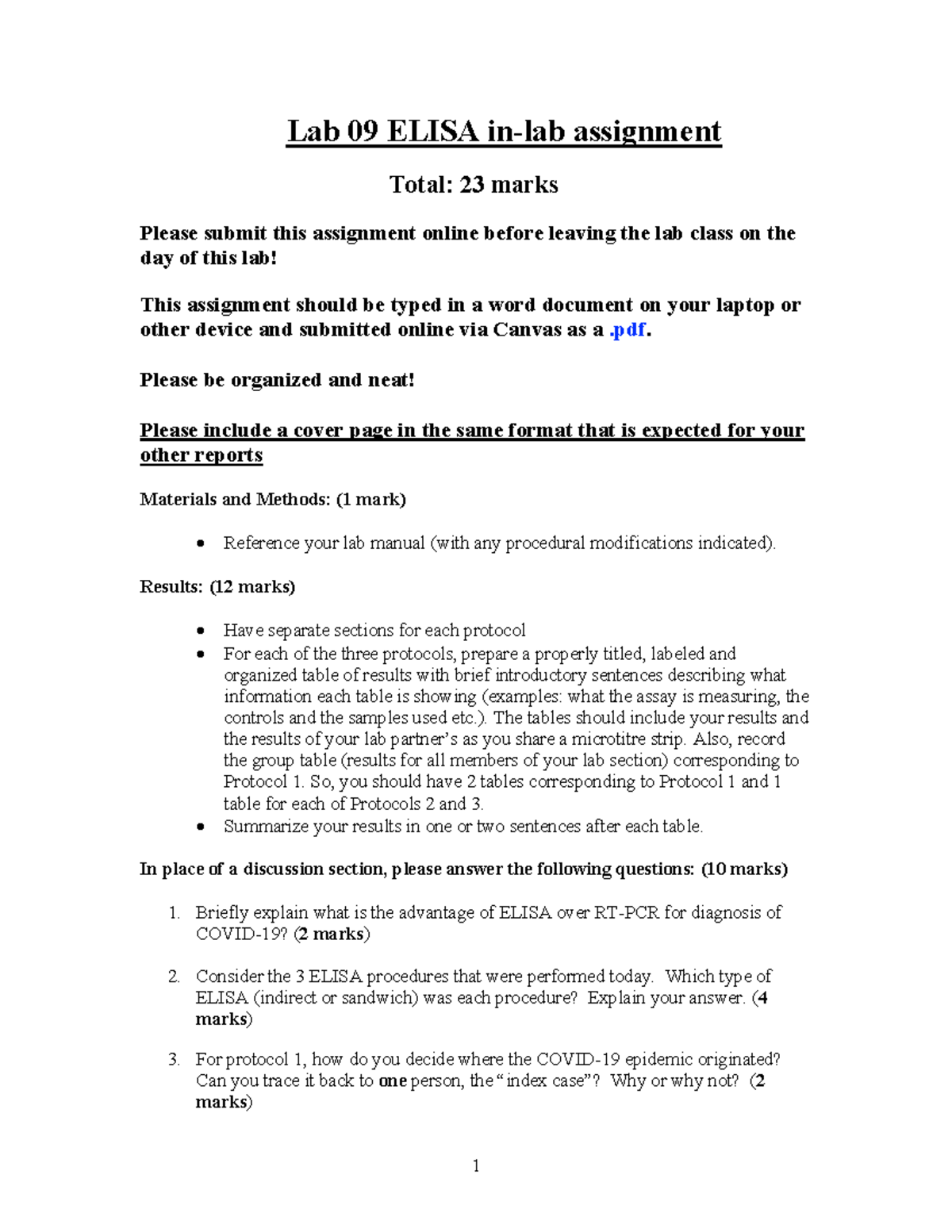 Lab 09 ELISA Assignment Instructions for 2025 WT2 - Studocu