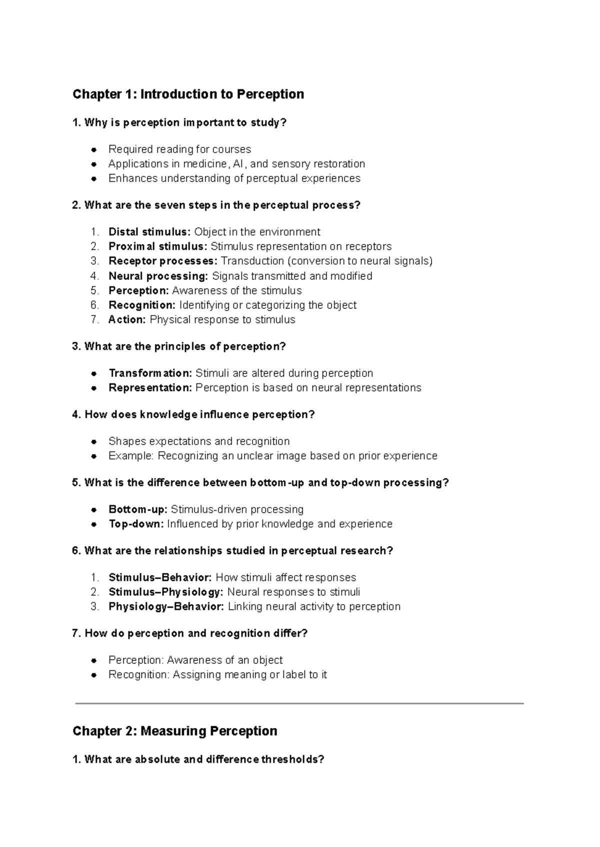 Psych 214 - Exam 1 Cram Notes: Introduction to Perception - Studocu