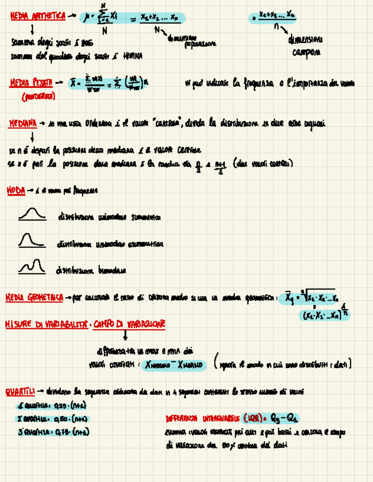 Statistica I - formule e teoria - MEDIA ARITMETICA - M - Xi = XAtt ...
