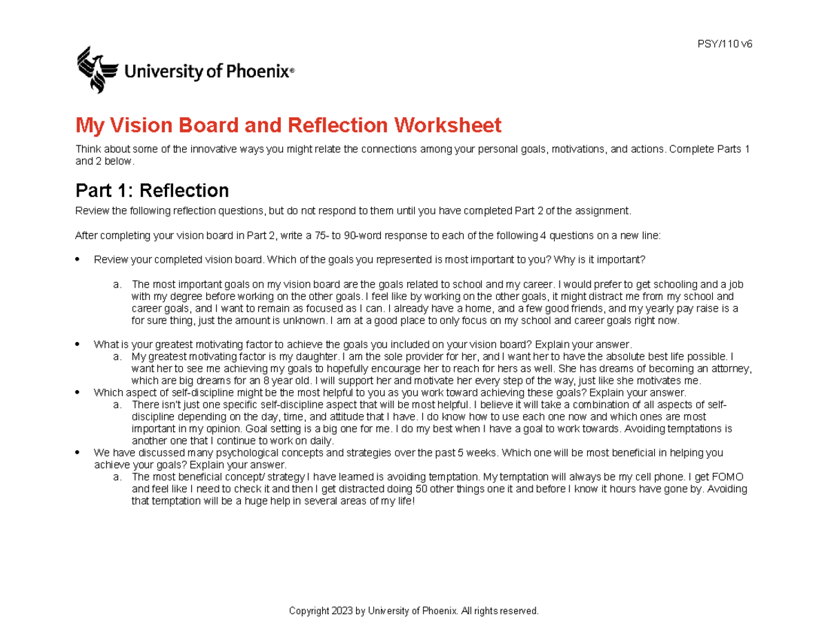 My Vision Board & Reflection Worksheet v6: Goals & Motivations - Studocu