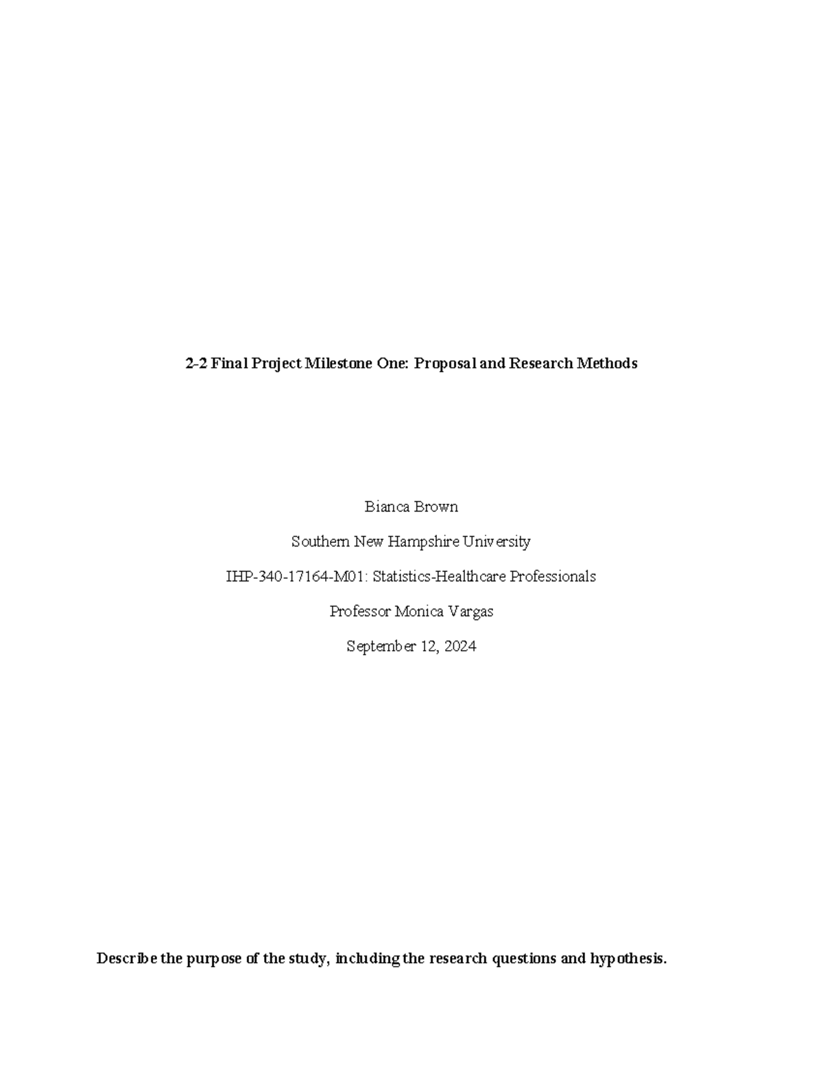IHP-340 Final Project Milestone One: Proposal & Research Methods - Studocu