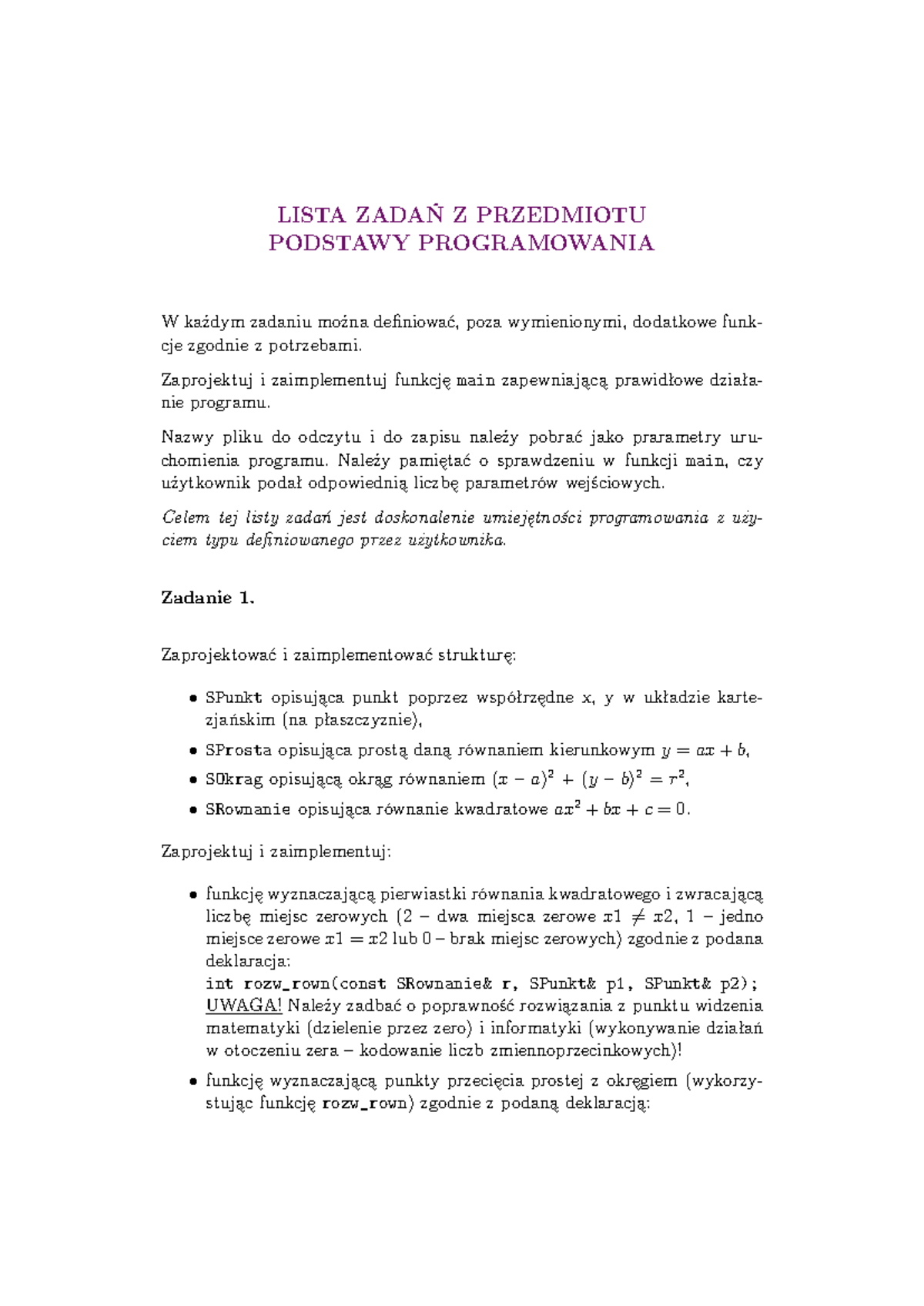 ZADANIA Z PRZEDMIOTU PODSTAWY PROGRAMOWANIA - LISTA 08 - Studocu