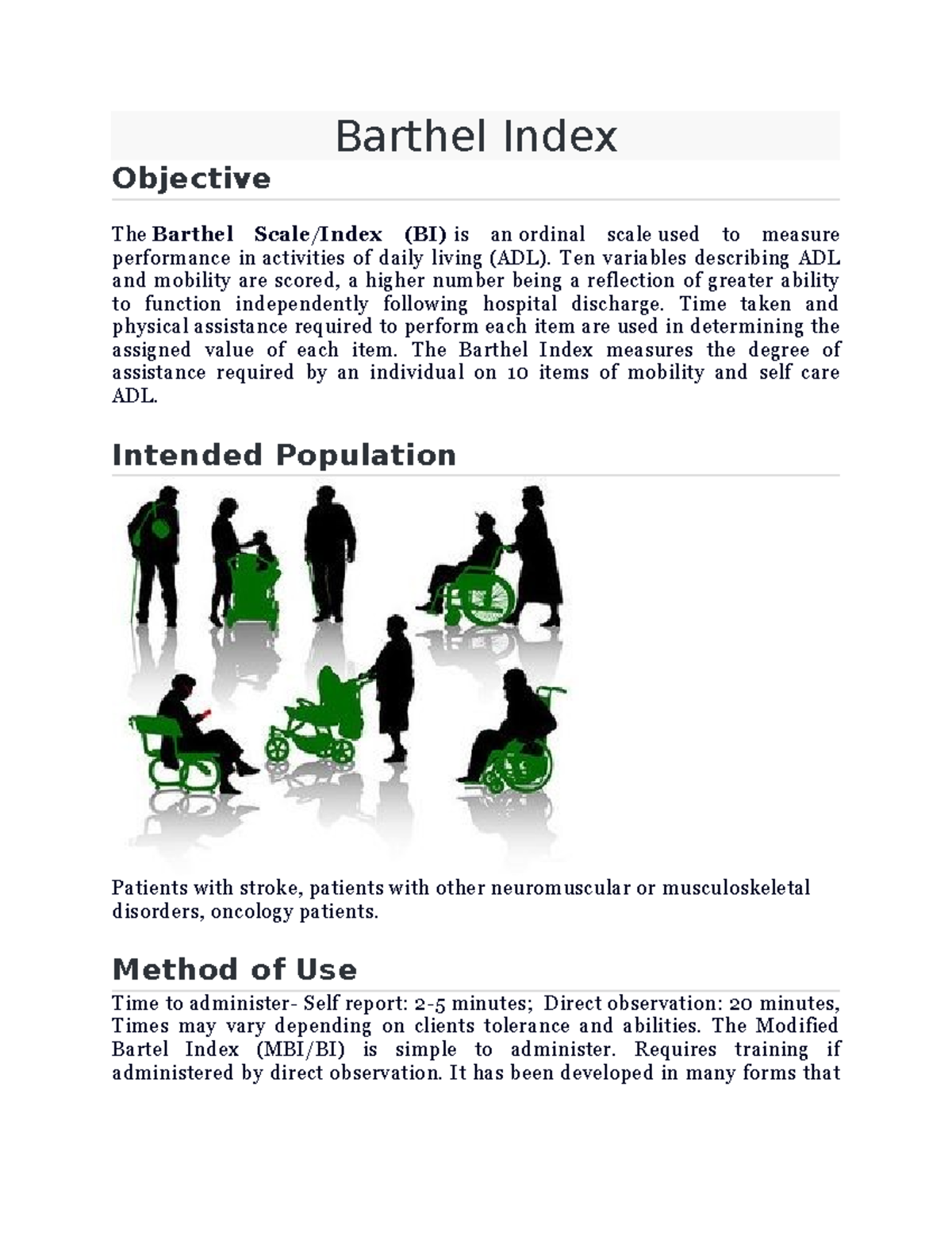 Barthel Index for Nursing: Assessing ADL Independence - Studocu
