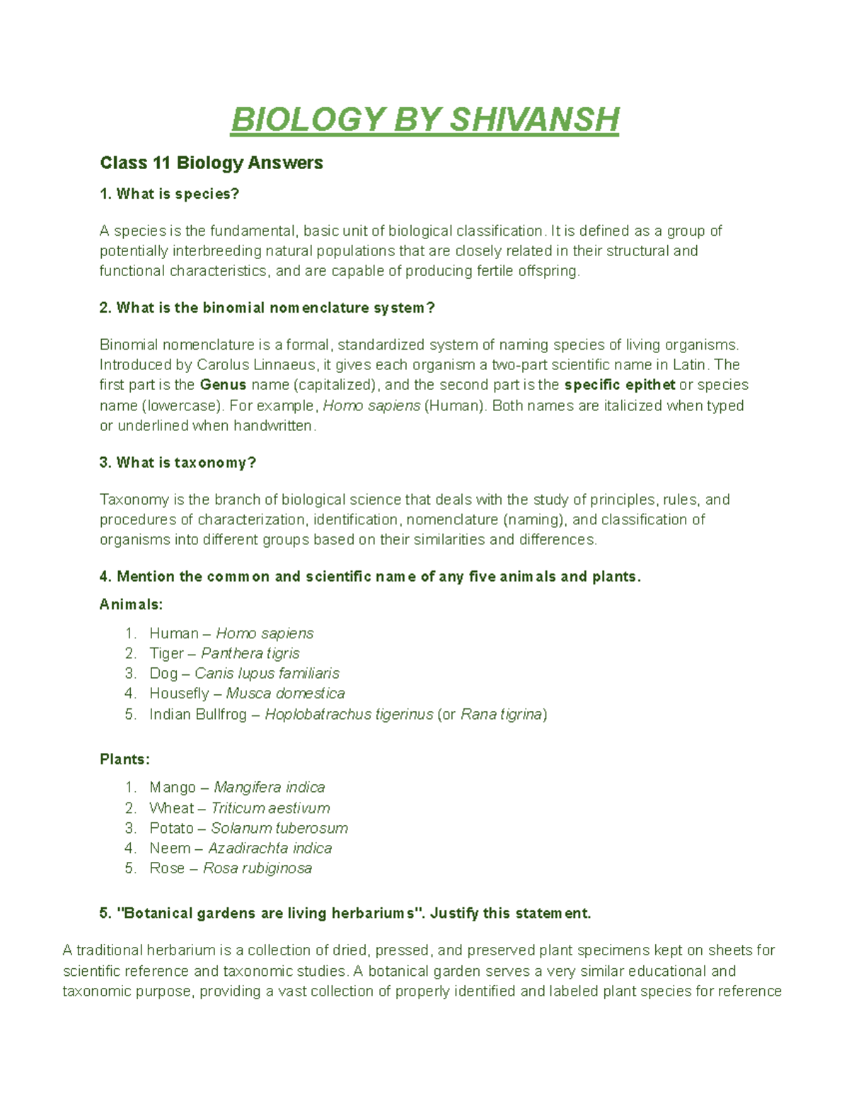 BIOLOGY 11 - Class 11 Biology Study Notes and Answers - Studocu