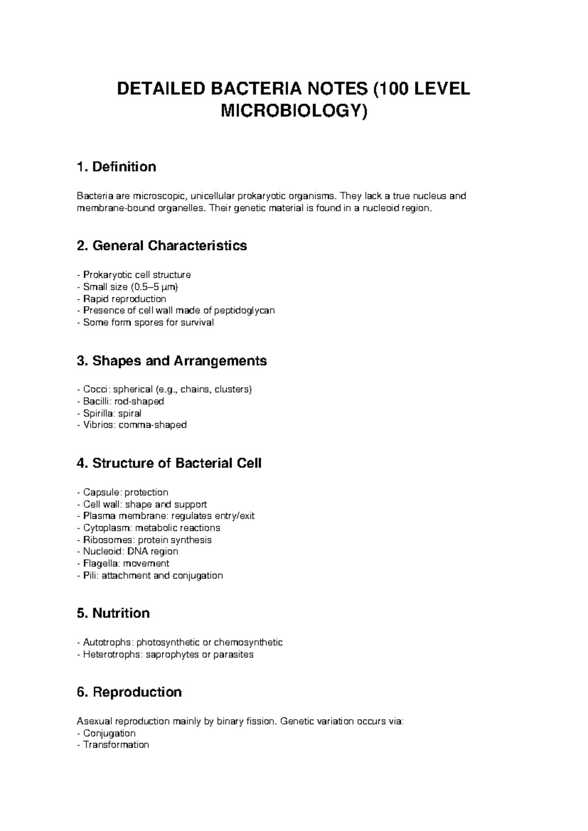 Microbiology 100: Detailed Bacteria Notes and Characteristics - Studocu