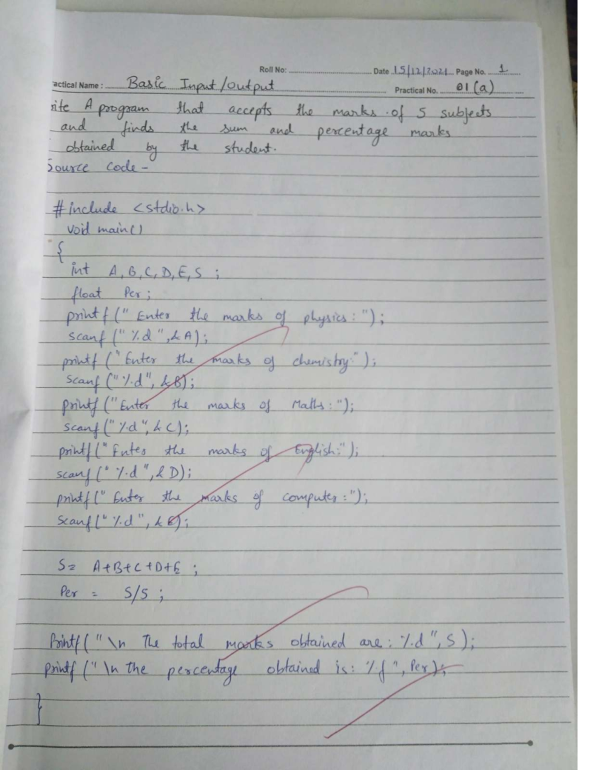 C Programs for Practical No. 01-05: Basic to Advanced Concepts - Studocu