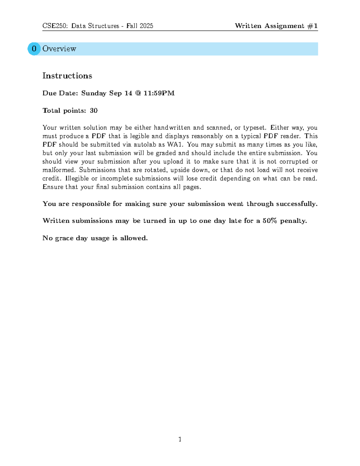 CSE250: Data Structures Fall 2025 WA1 Written Assignment Overview - Studocu