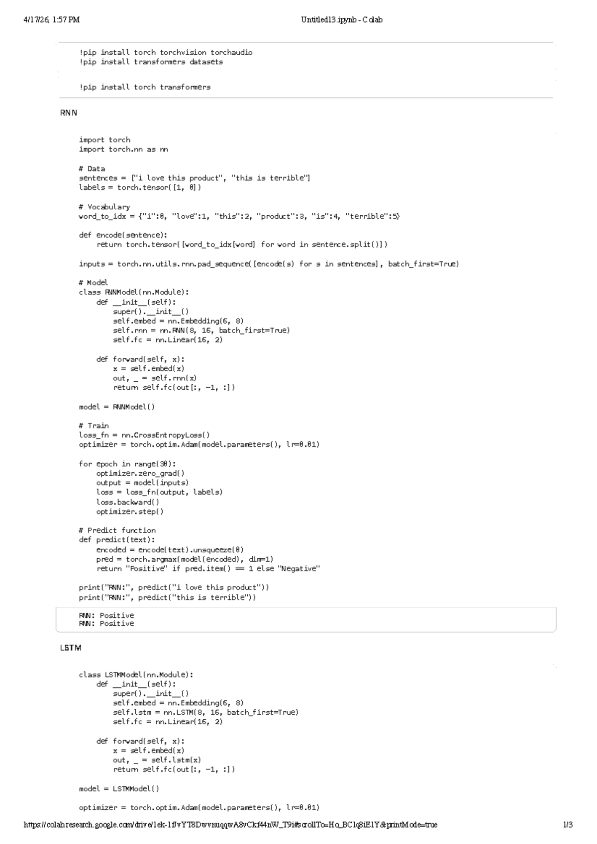 NLP Practice Program: RNN, LSTM, and BERT Models - Studocu