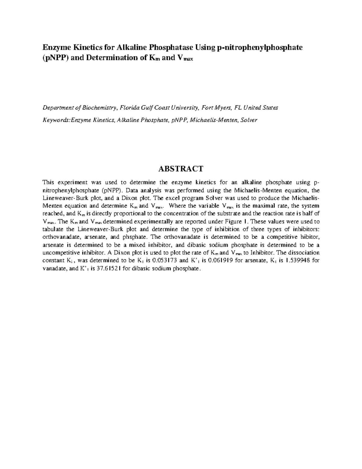 Lab 4: Enzyme Kinetics of Alkaline Phosphatase with pNPP Analysis - Studocu