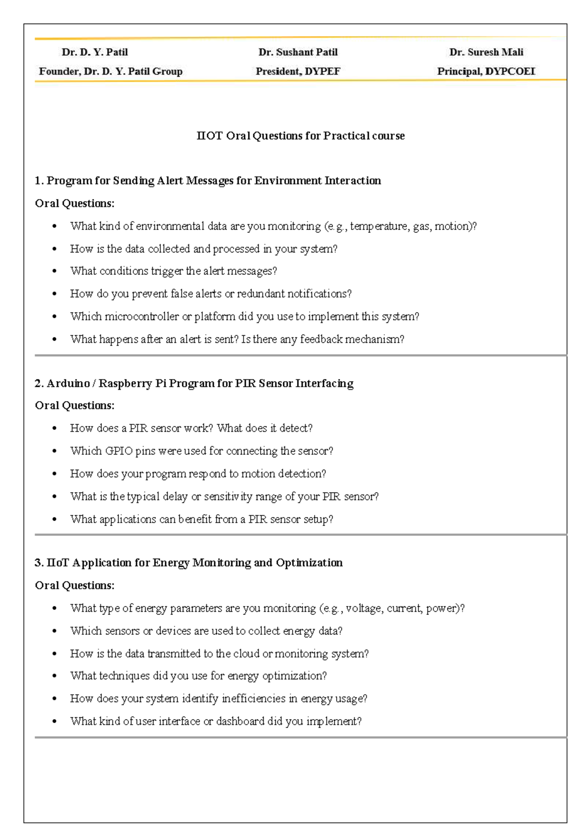 IIOT Oral Questions for Practical Course 1: Environment & Sensor ...
