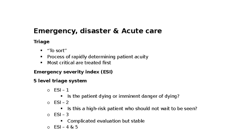 Emergency Notes: Acute Care Triage & Patient Assessment Process - Studocu