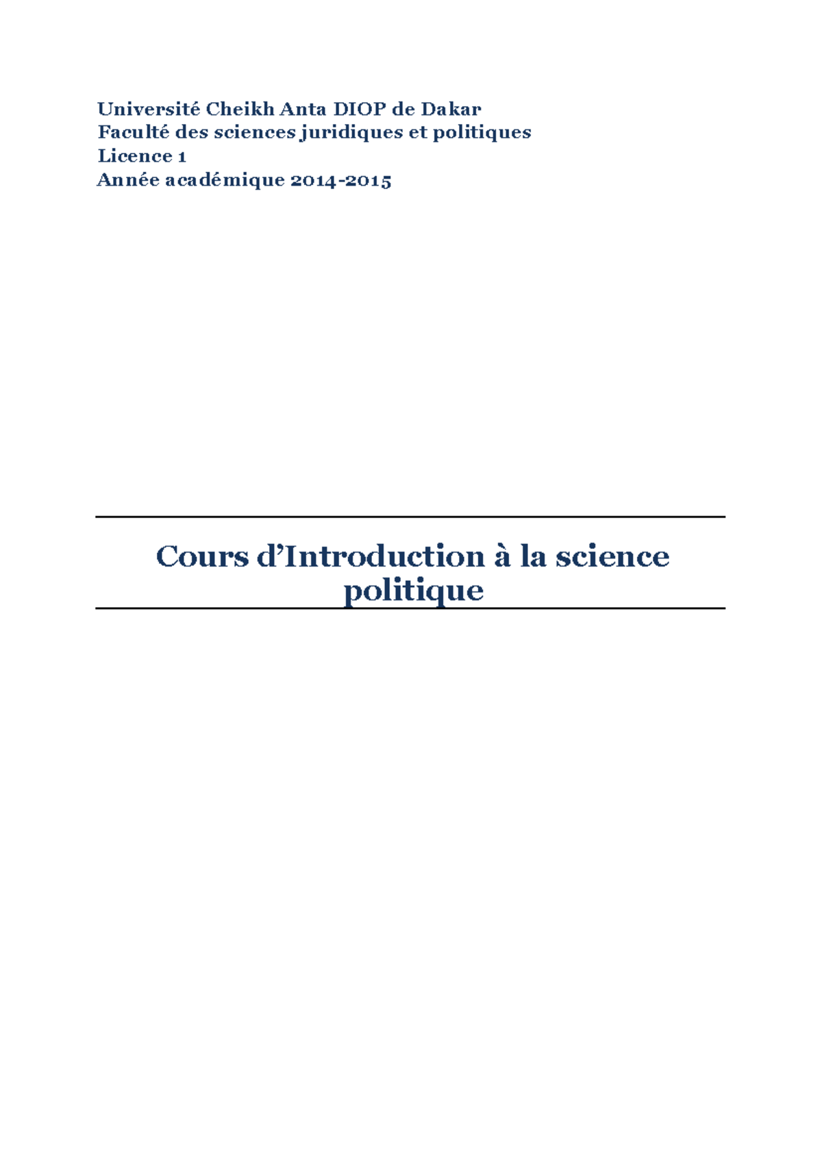 Introduction à la Science Politique - Licence 1 (Cours DIOP) - Studocu
