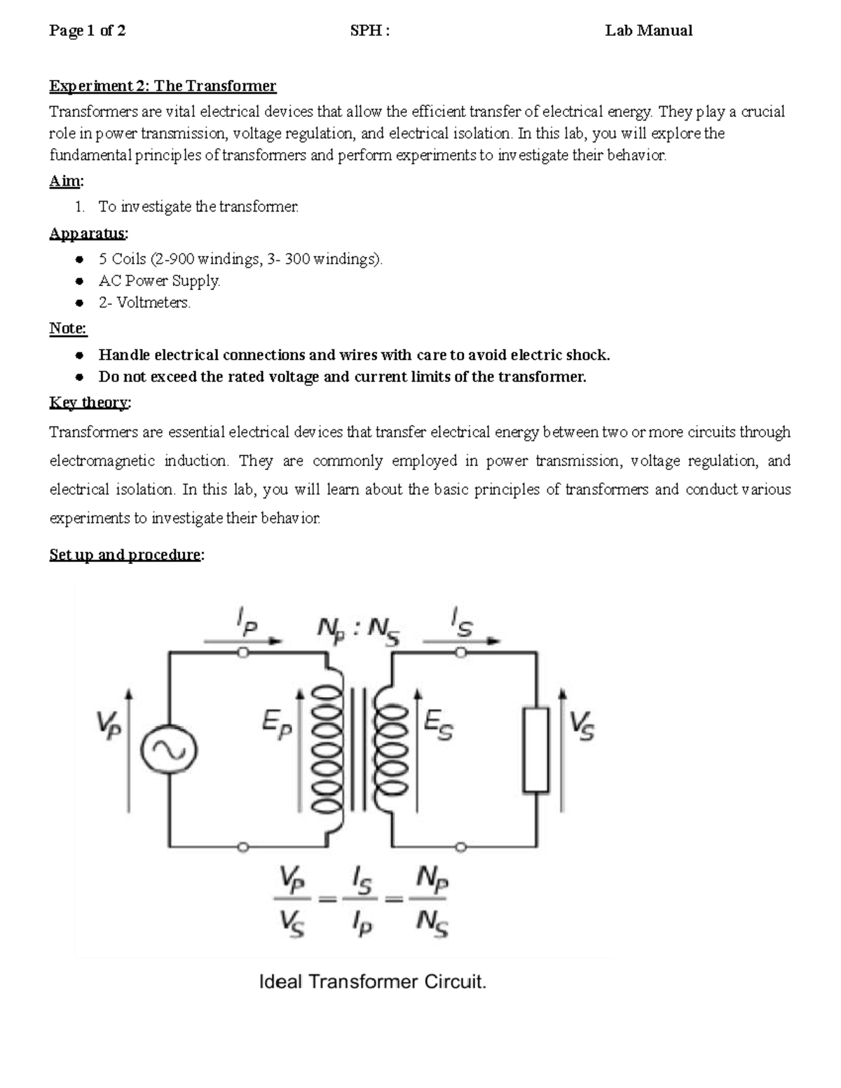 SPH Lab Manual: Experiment 2 - Exploring Transformers - Studocu