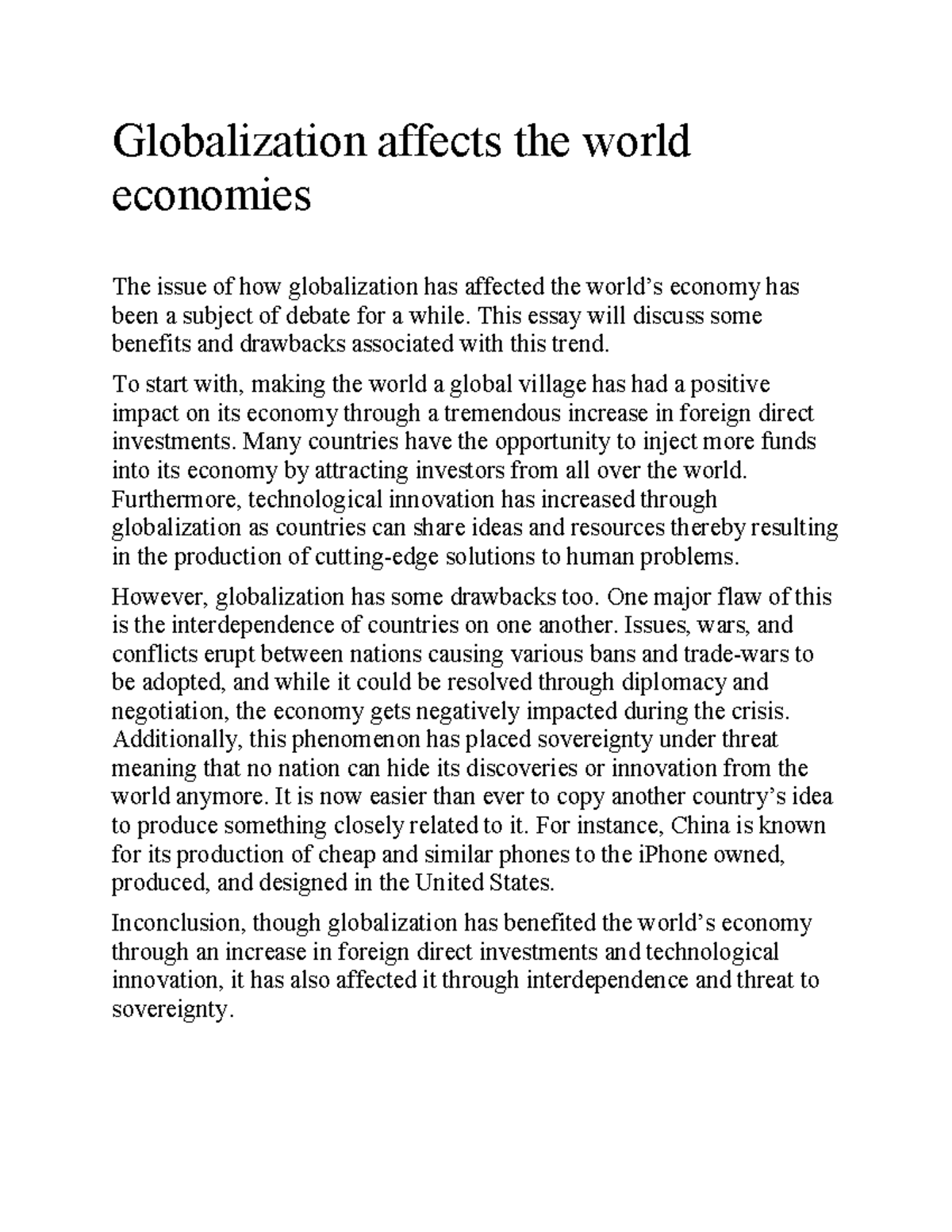 Globalization affects the world economies IE3 - Globalization affects ...