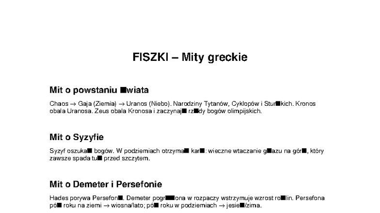 FISZKI Test Mity Greckie: Chaos, Gaja, Uranos i Syzyf - Studocu