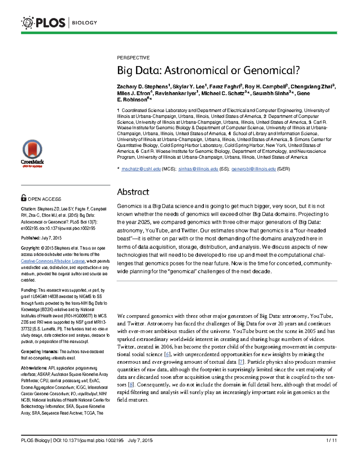 Big Data Analysis: Comparing Astronomics and Genomics (CS 101) - Studocu