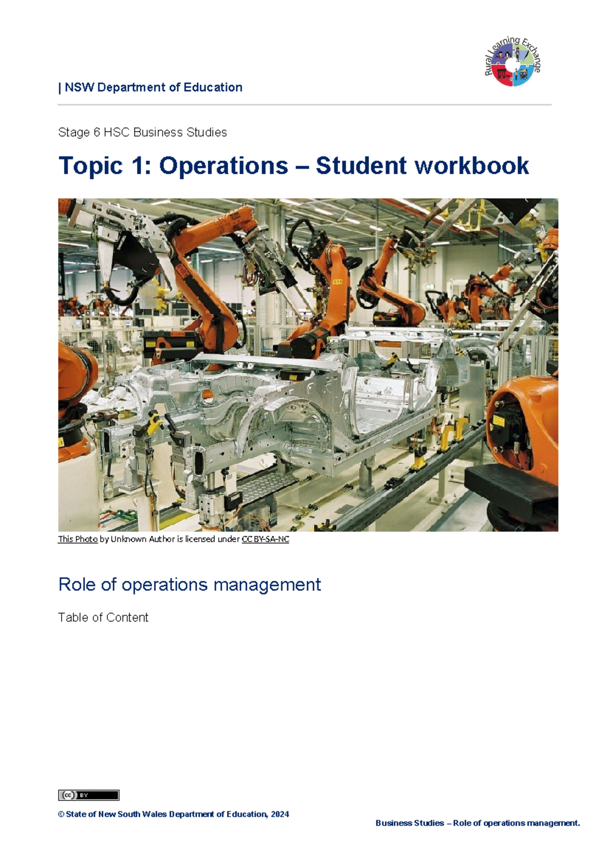 1. Role of operations - student workbook - | NSW Department of ...
