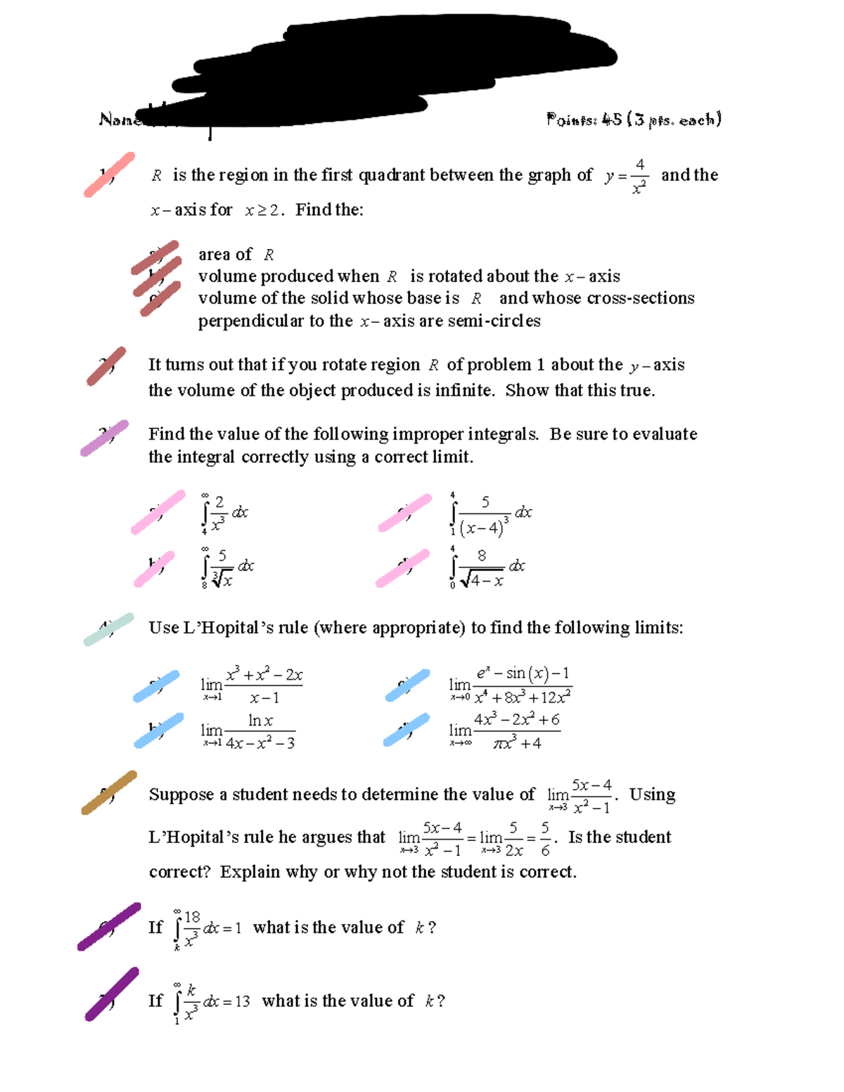 HW 32 - Improper intergrals - Ball High School Dual Credit & Advance ...