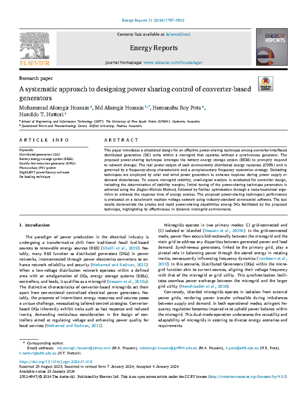 A Systematic Approach to Power Sharing Control in Microgrids (ENGR 2024 ...