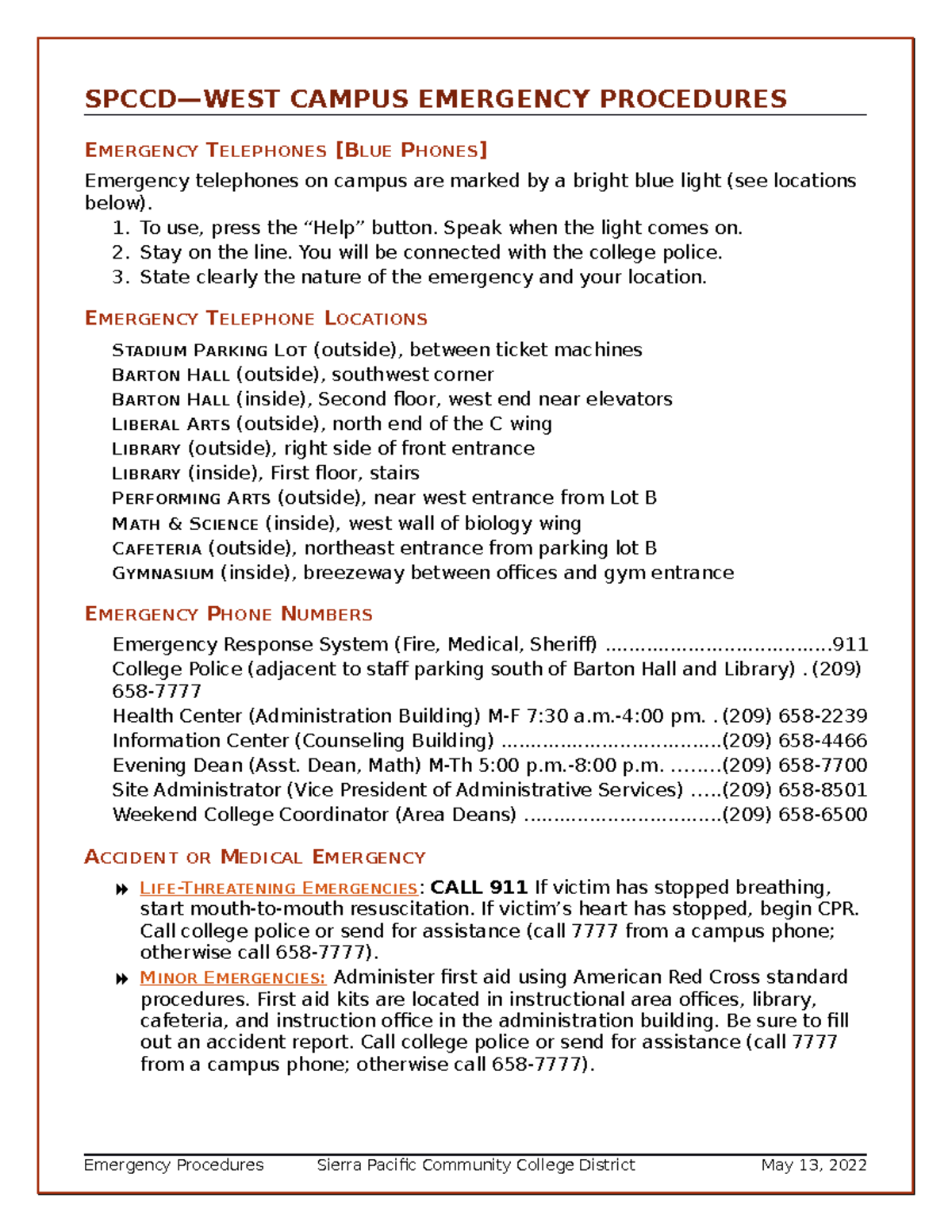 SPCCD Emergency Procedures Guide for Safety Awareness (2022) - Studocu