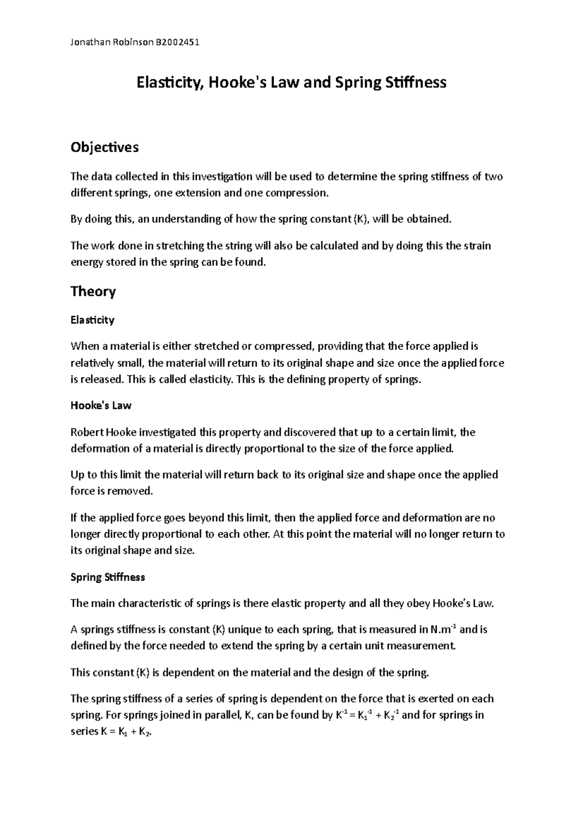 Elasticity & Hooke's Law: Spring Stiffness Analysis Report - Studocu