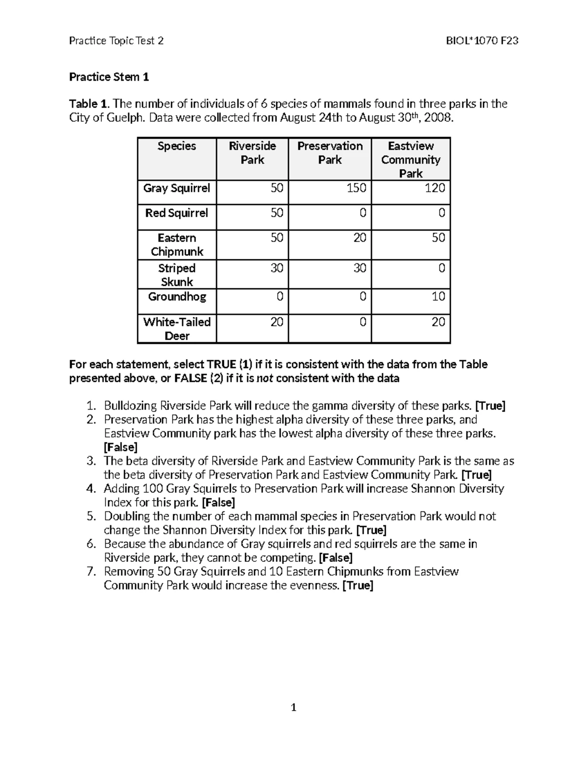 BIOL*1070 W24 - Practice Topic Test 2 Answer Key Revised - Studocu
