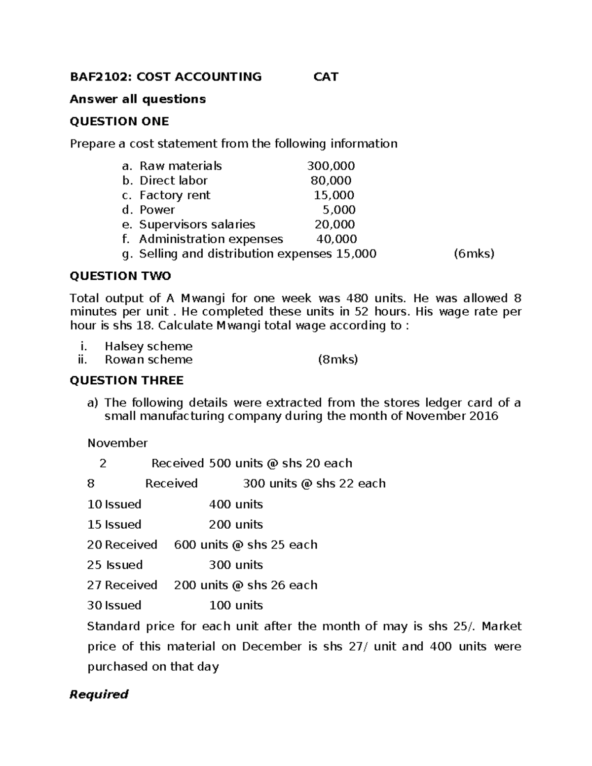 BAF2102 Cost Accounting CAT May-Aug 2024 Exam Review and Solutions ...