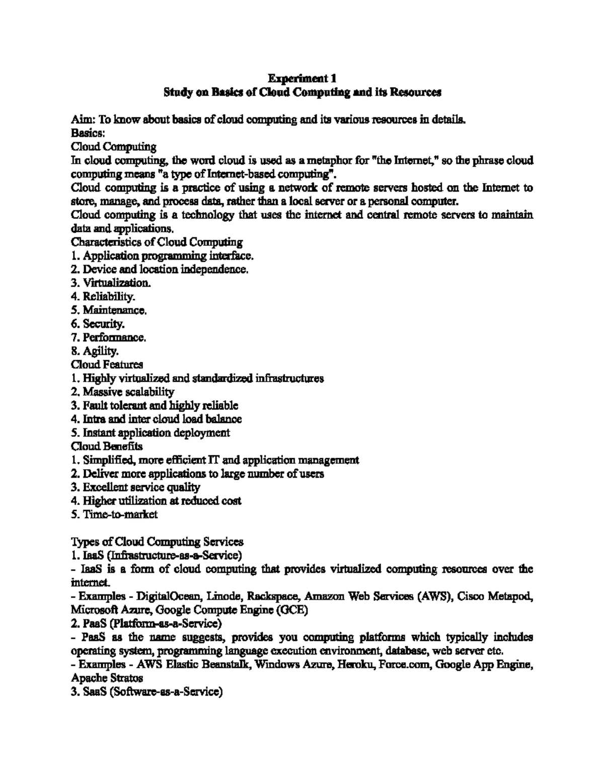Cloud Computing Lab Manual: Exp. 1 - Intro to Cloud Computing - Studocu