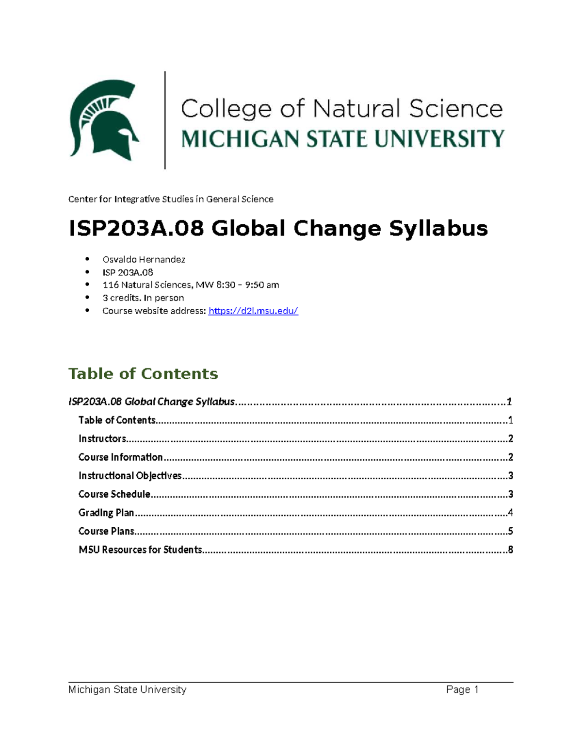 ISP 203A.08 Global Change Course Syllabus - Fall 2025 - Studocu