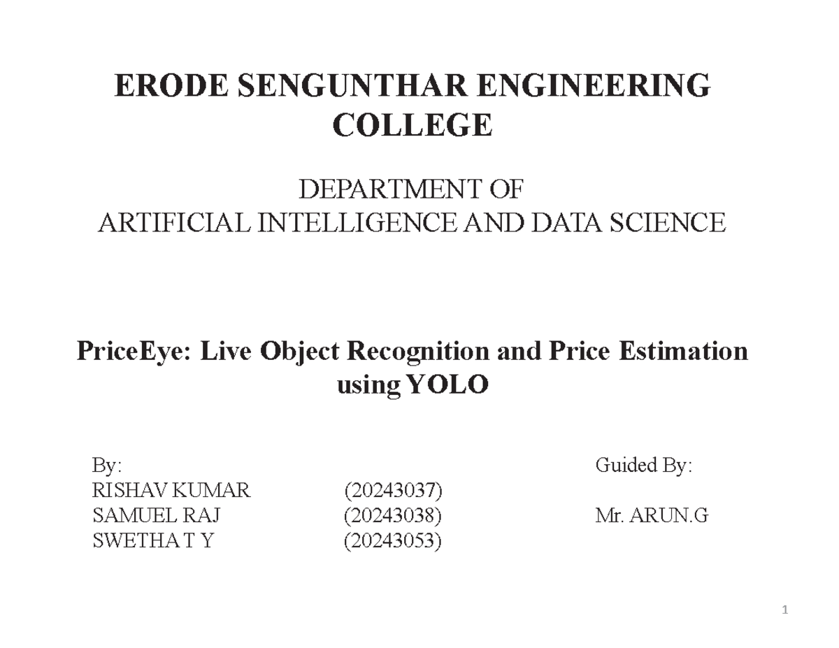 PriceEye: Live Object Recognition & Price Estimation Using YOLO - Studocu