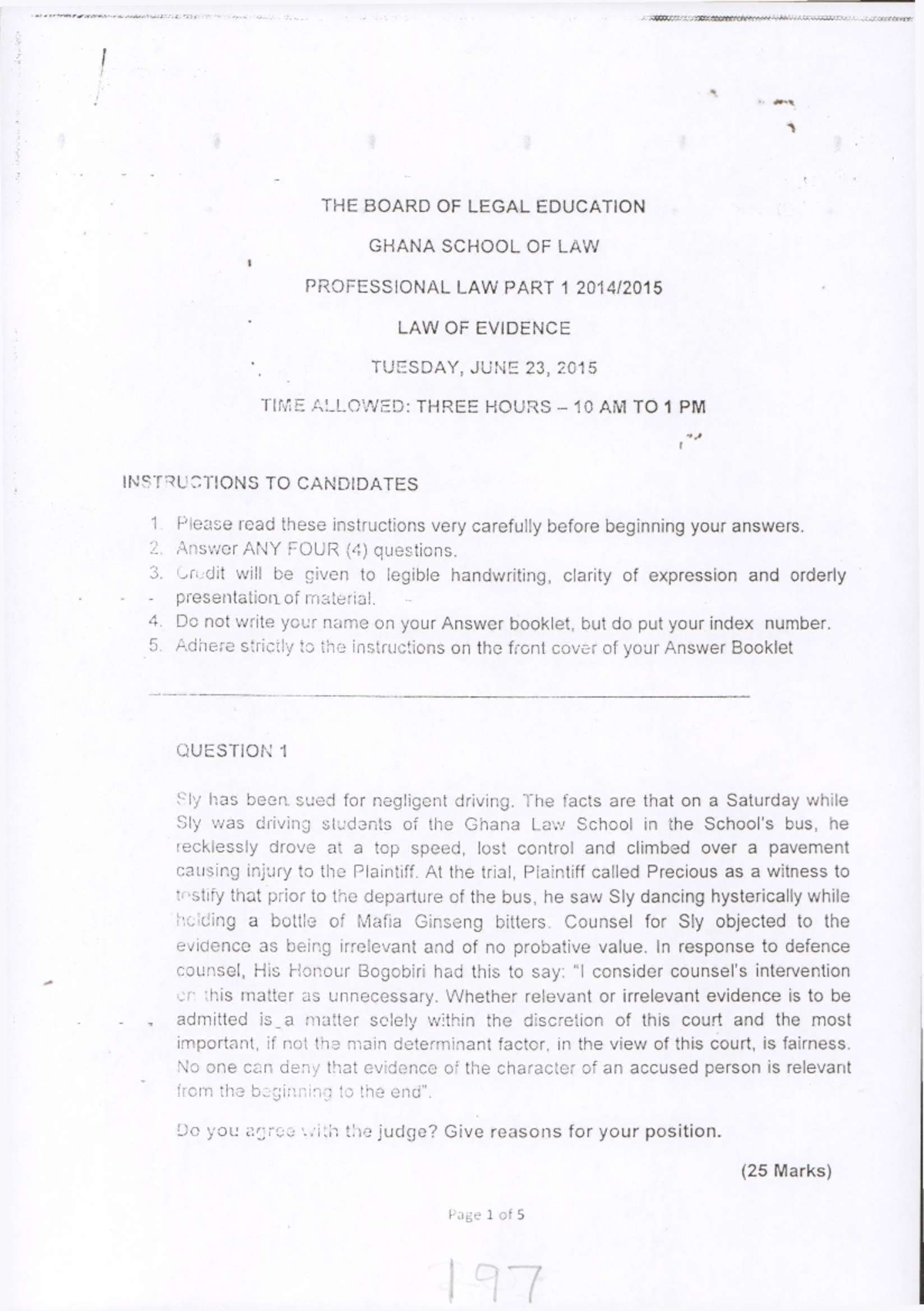 LAW 101: Final Exam Notes on Law of Evidence - June 2015 - Studocu
