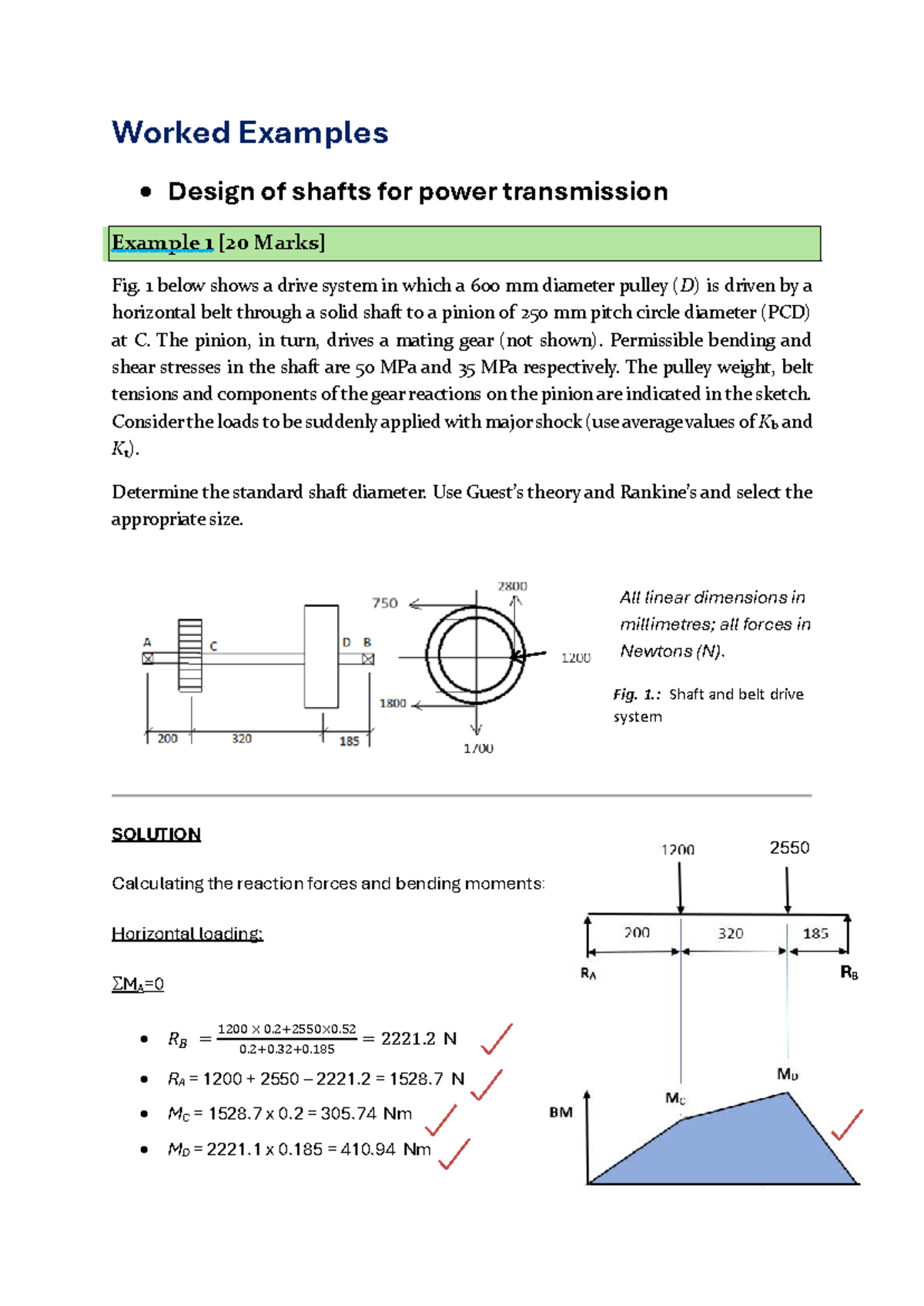 Worked Examples - Design of Shafts for Power Transmission - Studocu