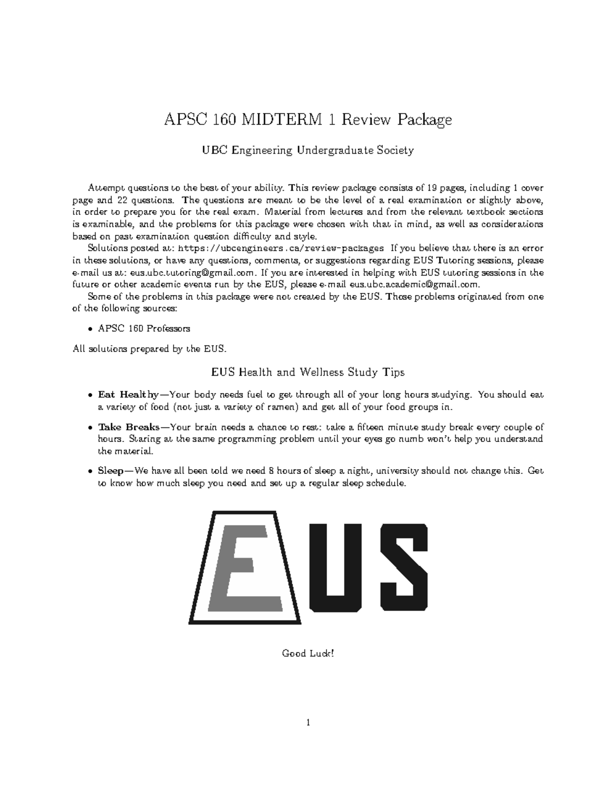 APSC 160 Midterm 1 Review Package Solutions and Study Tips - Studocu