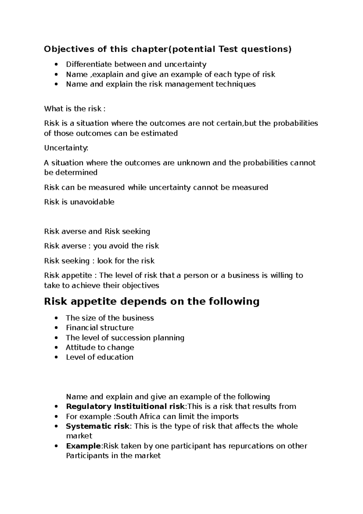 AGEC Week 10 Notes: Risk Management & Planning Insights - Studocu