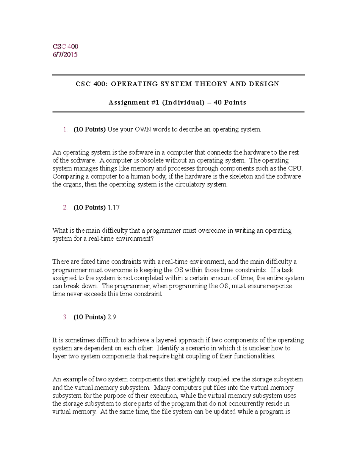 CSC 400 Homework 1: Understanding Operating System Concepts - Studocu