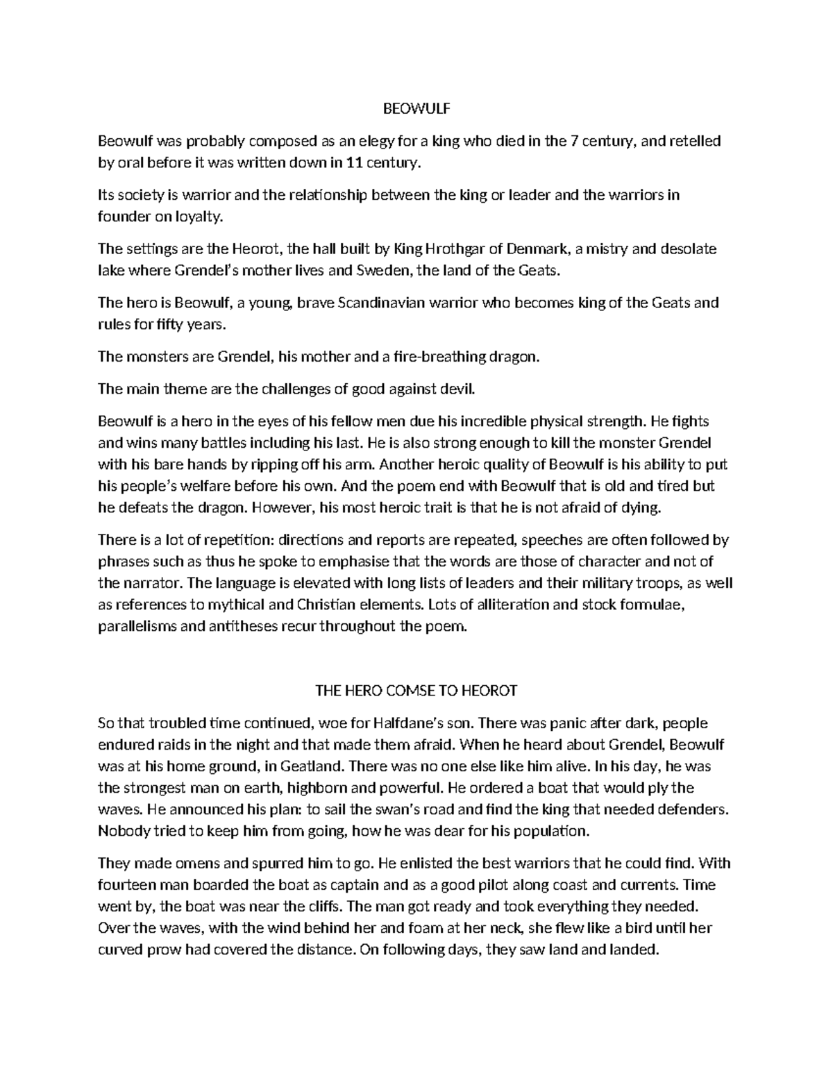 BEOWULF: An Introduction to the Epic Hero and His Journey - Studocu