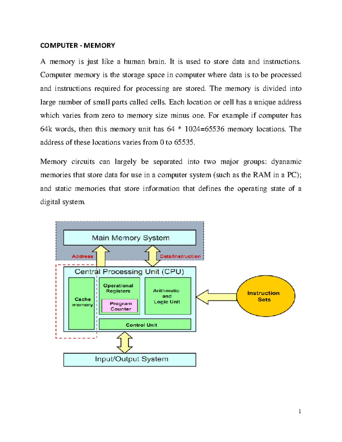 Memory - Human-Computer Interface - COMPUTER - MEMORY A memory is just ...