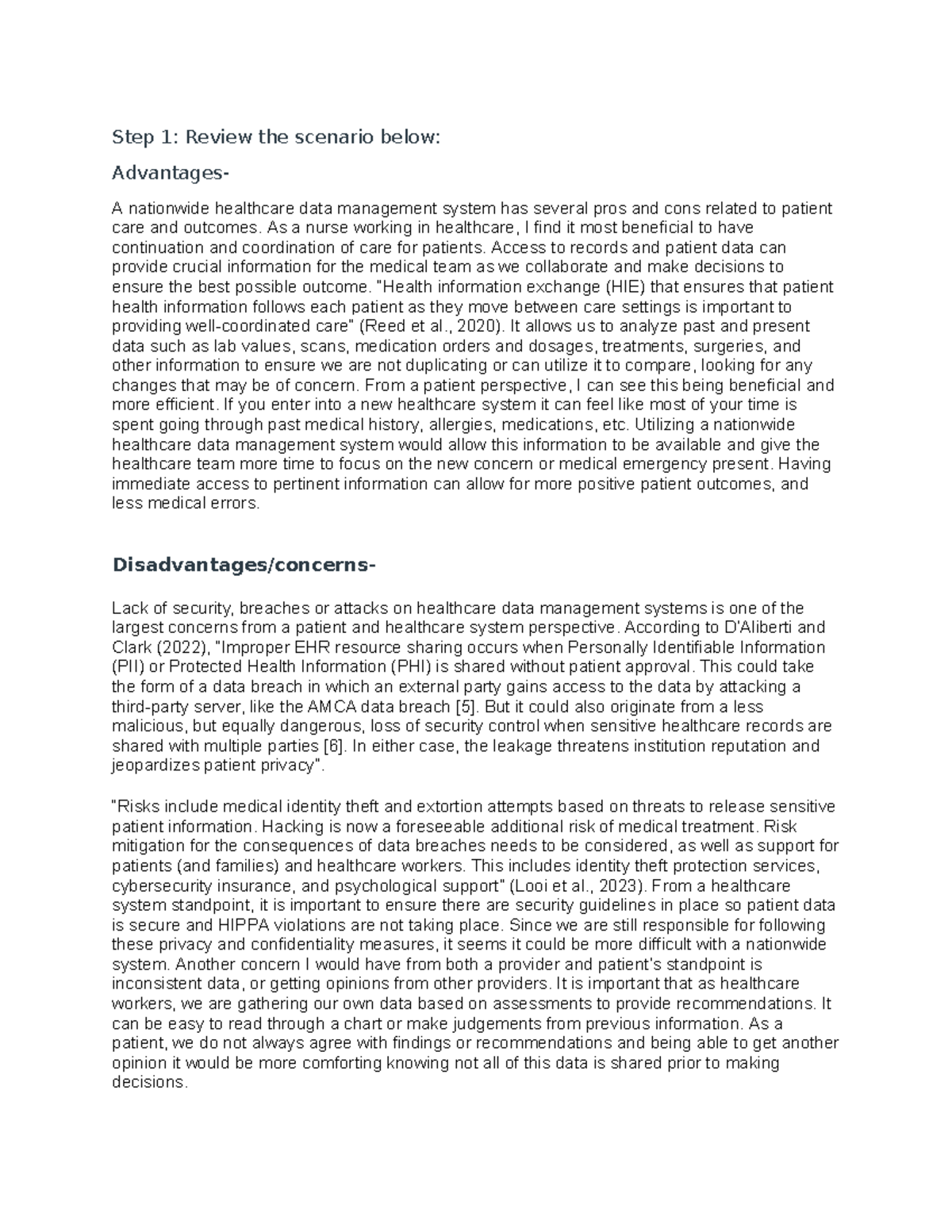 Week 4 Discussion: Pros & Cons of Nationwide Healthcare Data Mgmt - Studocu