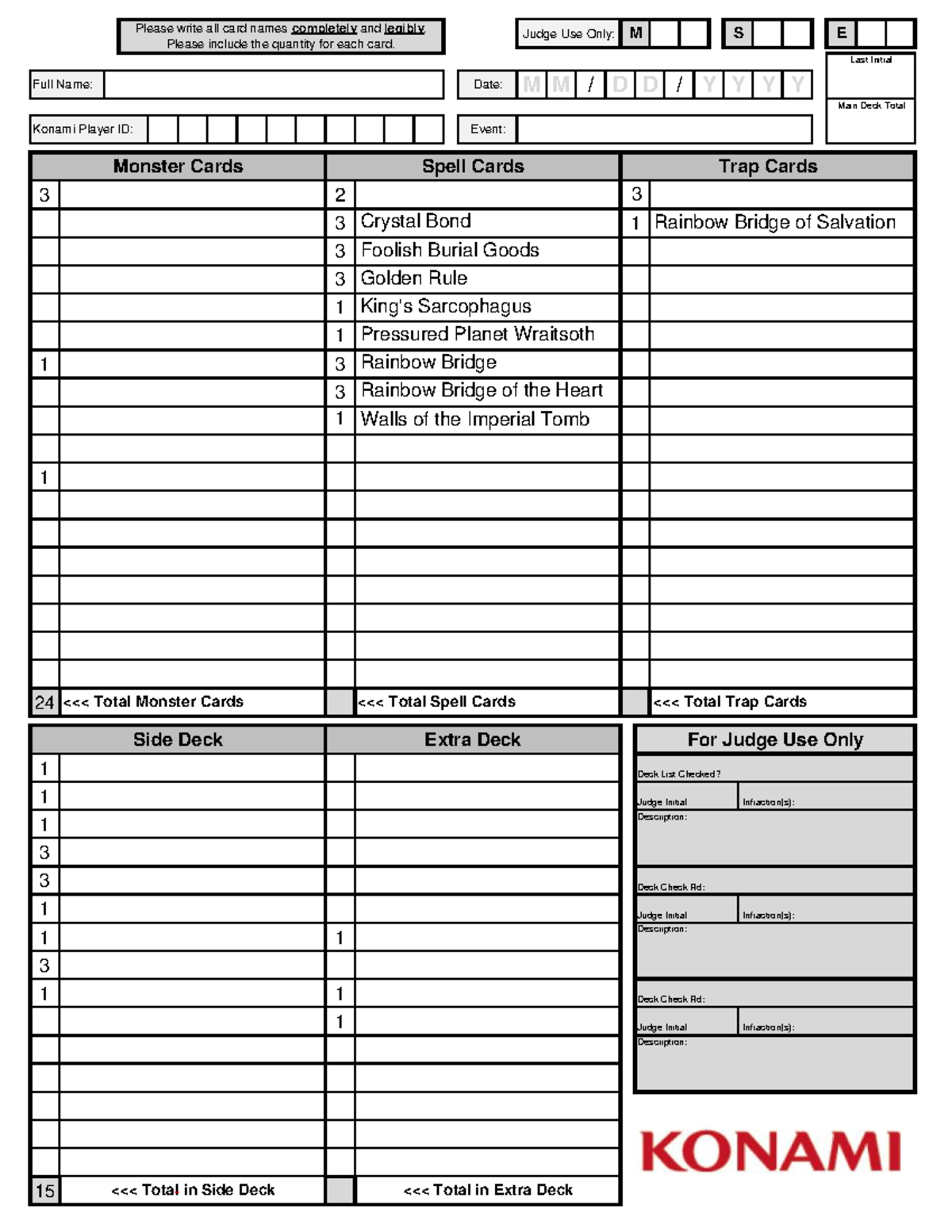 Decklist for Judge - Event Documentation Summary - Studeersnel