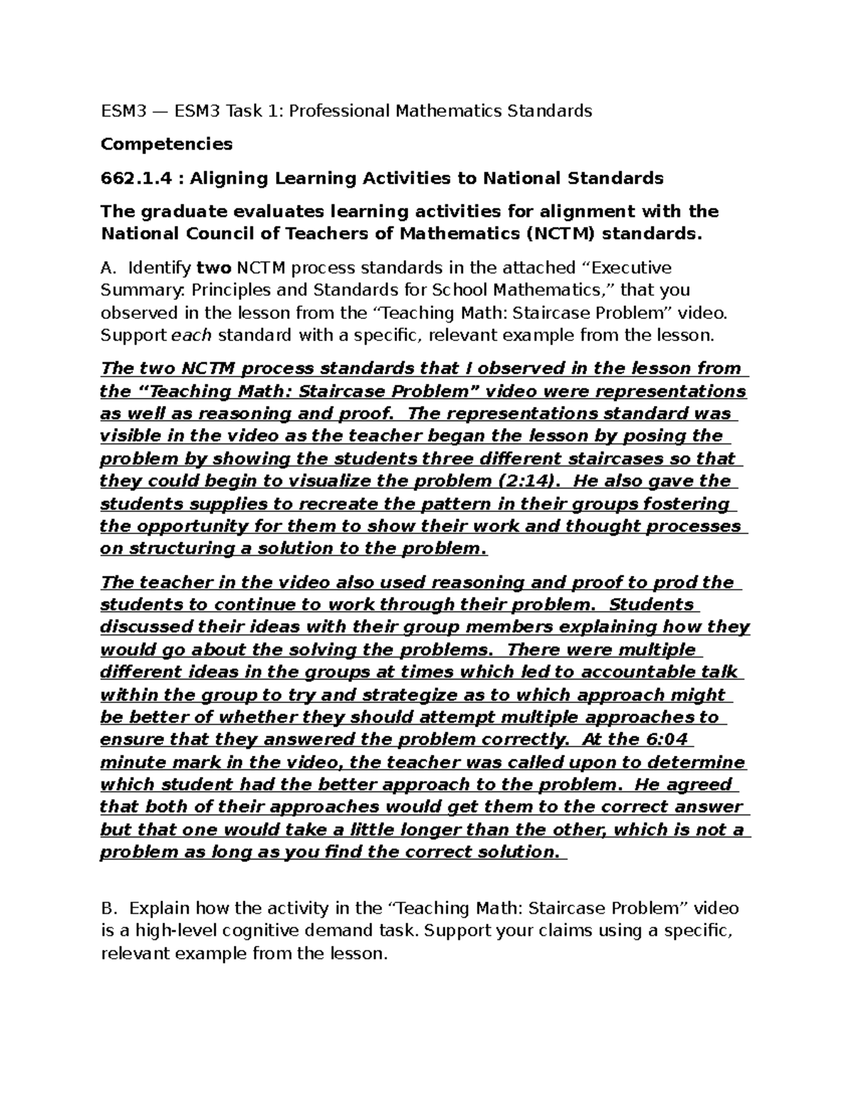 ESM3 - Task 1: Evaluating NCTM Standards in Mathematics Teaching - Studocu