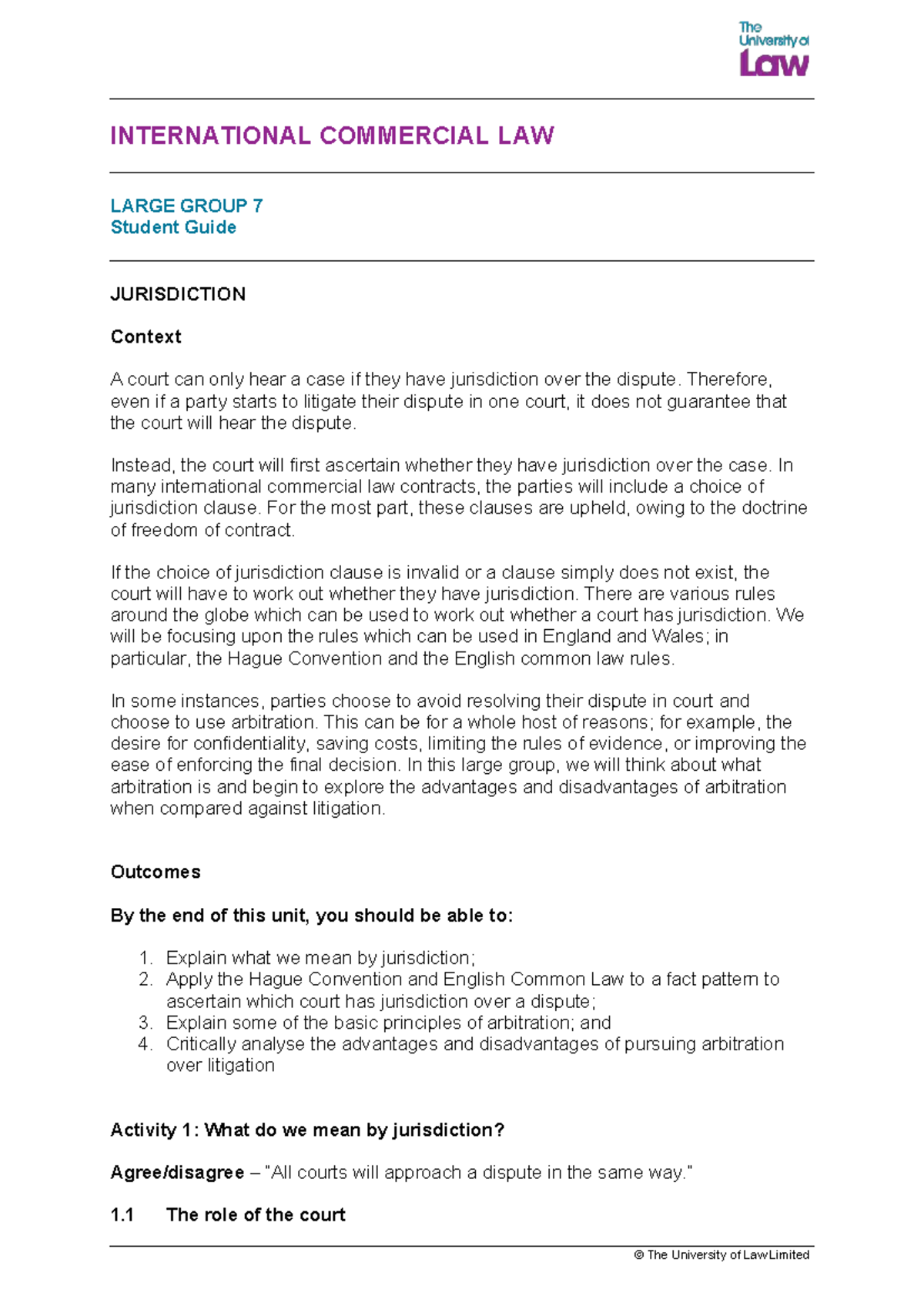 INTERNATIONAL COMMERCIAL LAW ICL LG07 CE01 Student Guide on ...