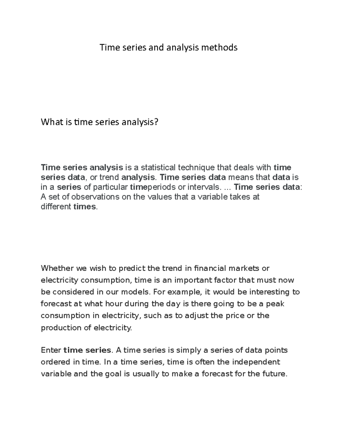 biostatistics summary first year - Time series and analysis methods ...