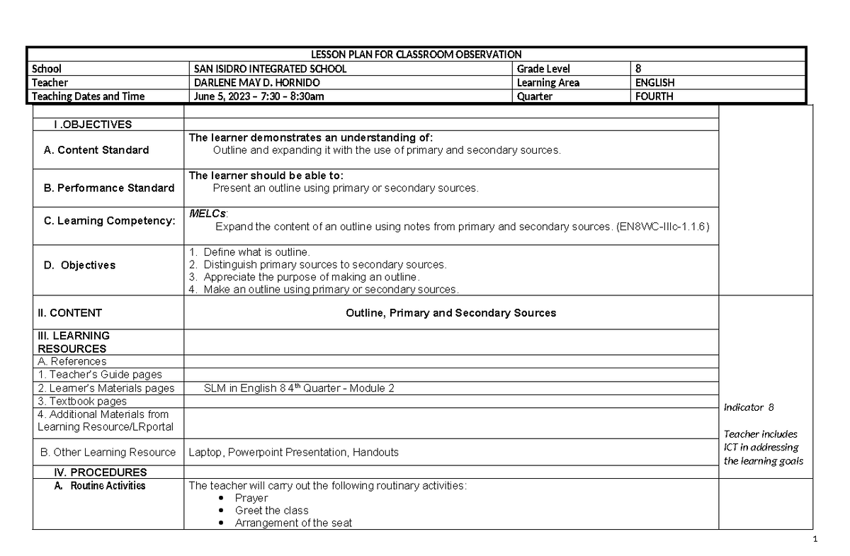 Lesson Plan: Expanding Outlines Using Primary & Secondary Sources ...
