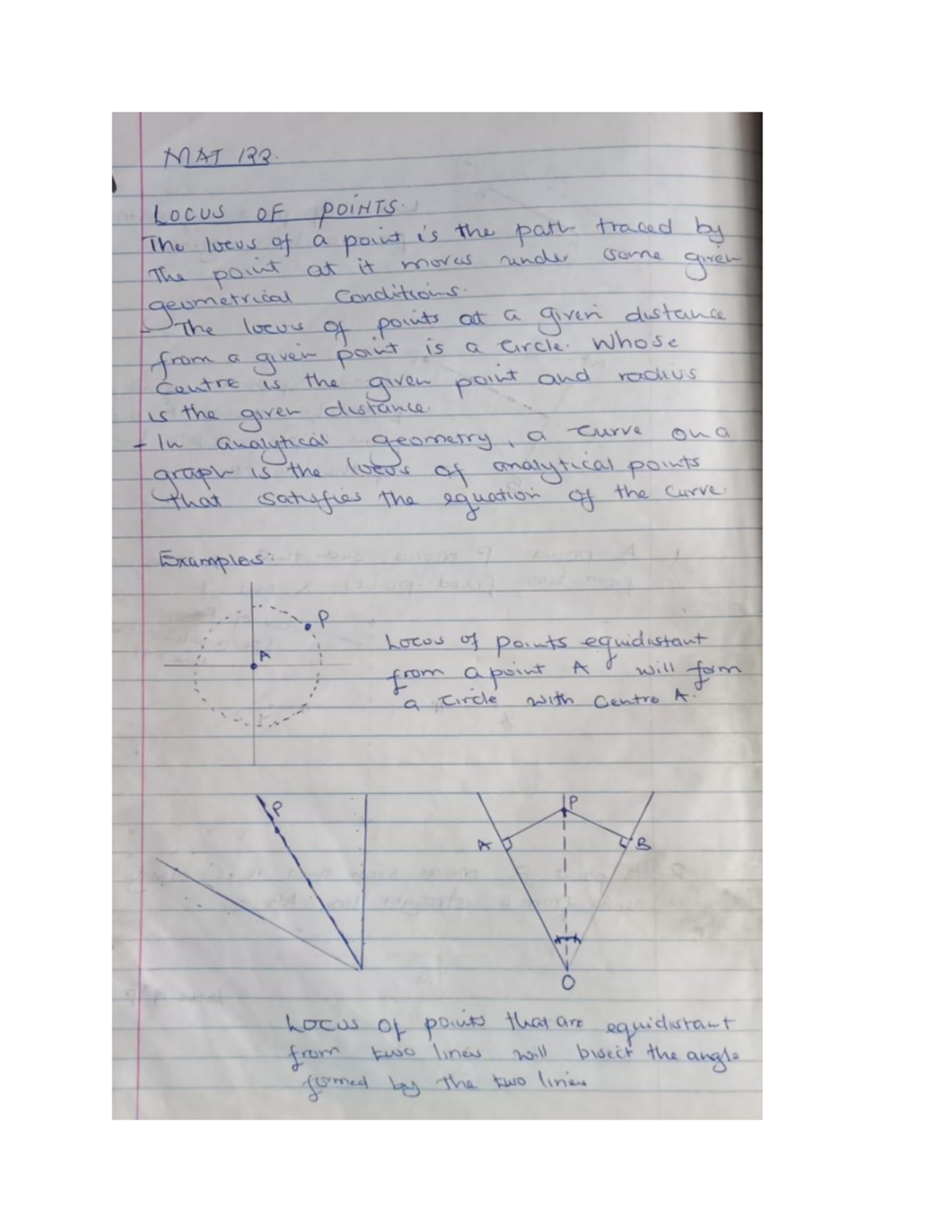 Locus Notes for mat 122 - MAT 122 Locus OF points The locus of a point ...