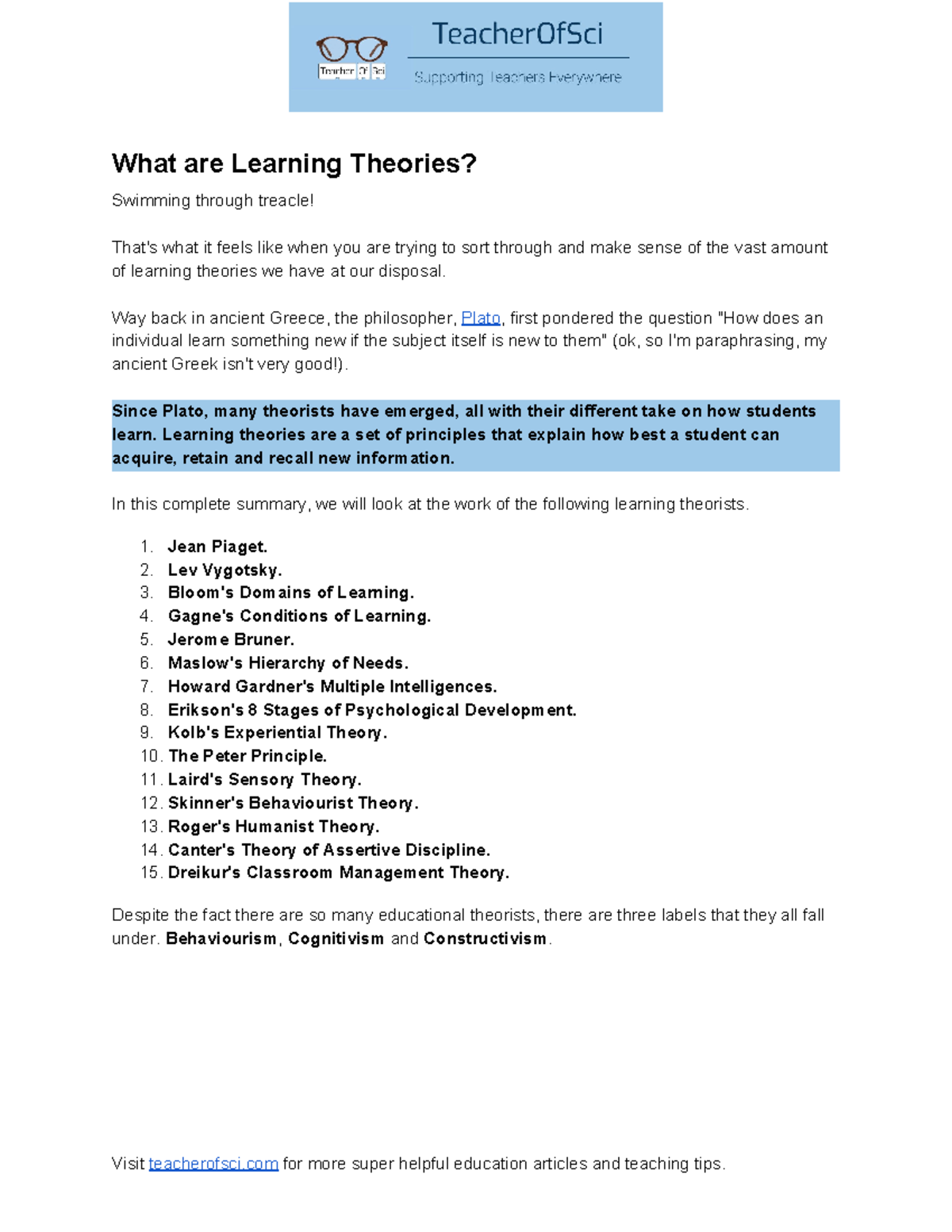 Summary of 15 Learning Theories in Education (EDU 101) - Studocu