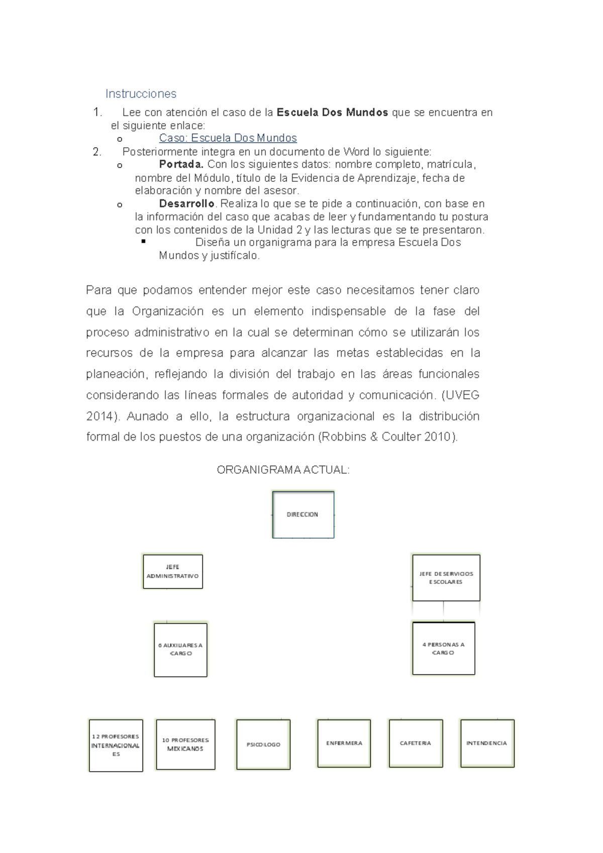 Organigrama y Análisis de la Escuela Dos Mundos - Caso UVEG - Studocu