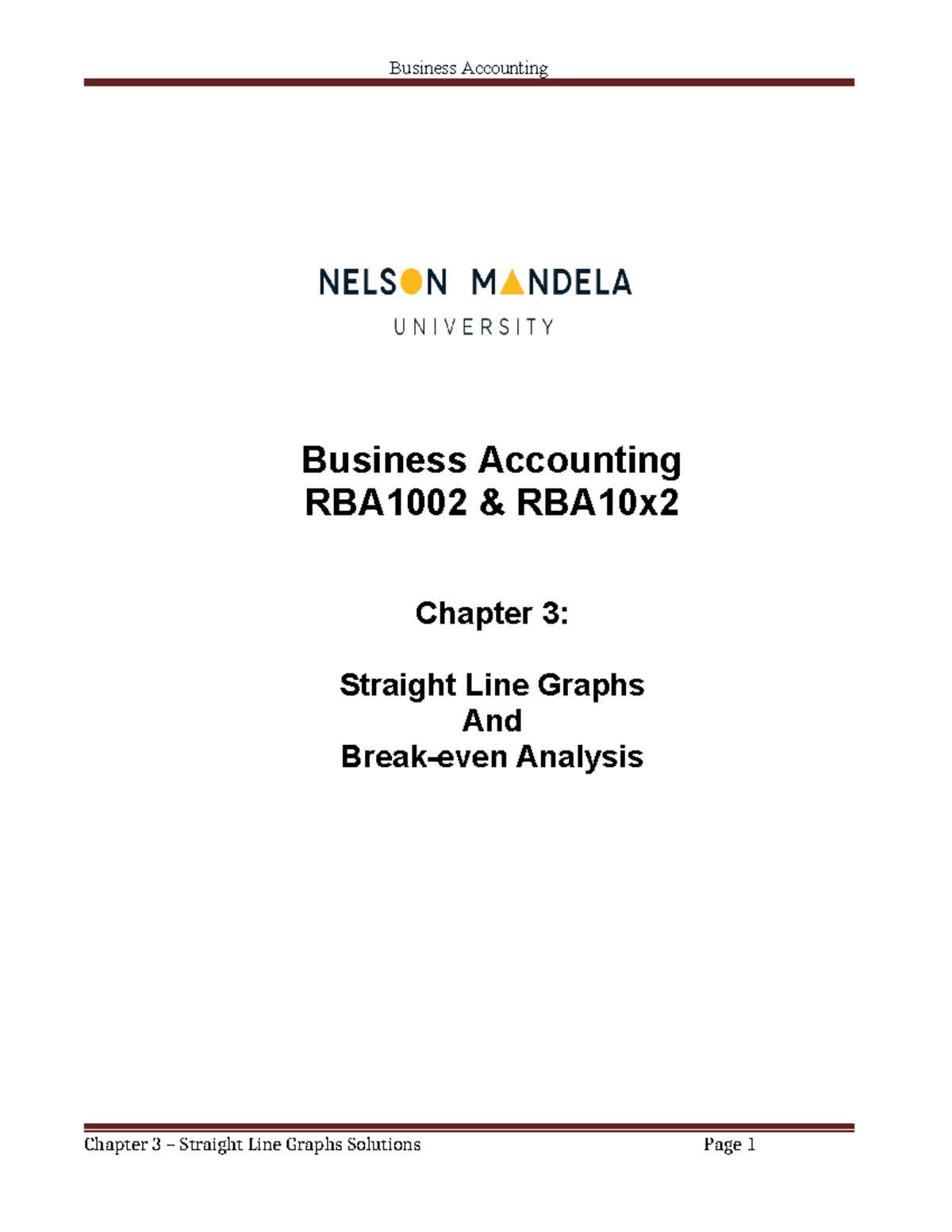 RBA1002 Chapter 3 Graphs Solutions and Break-even Analysis - Studocu