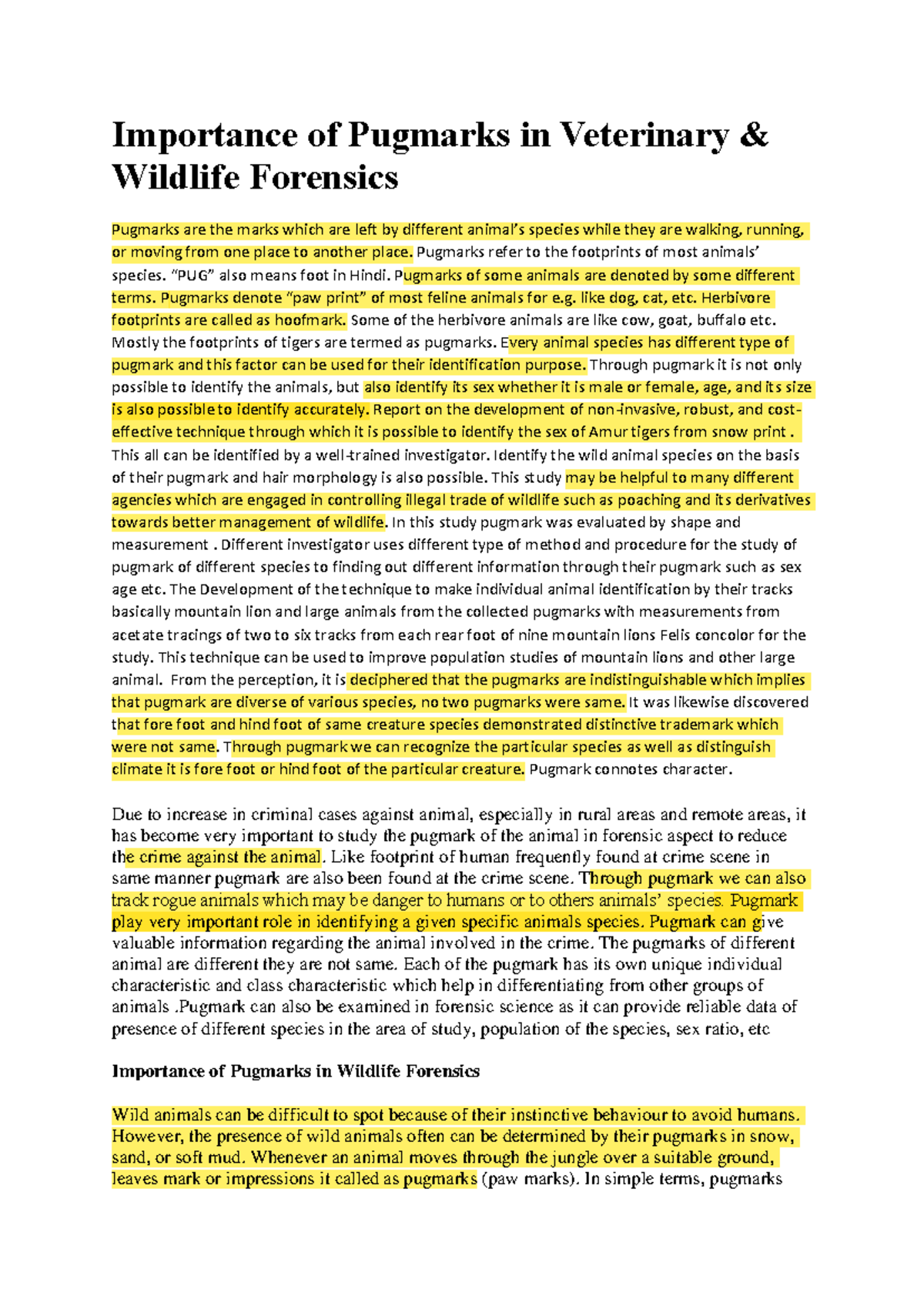 Pugmarks in Wildlife: Forensic Analysis and Species Identification ...