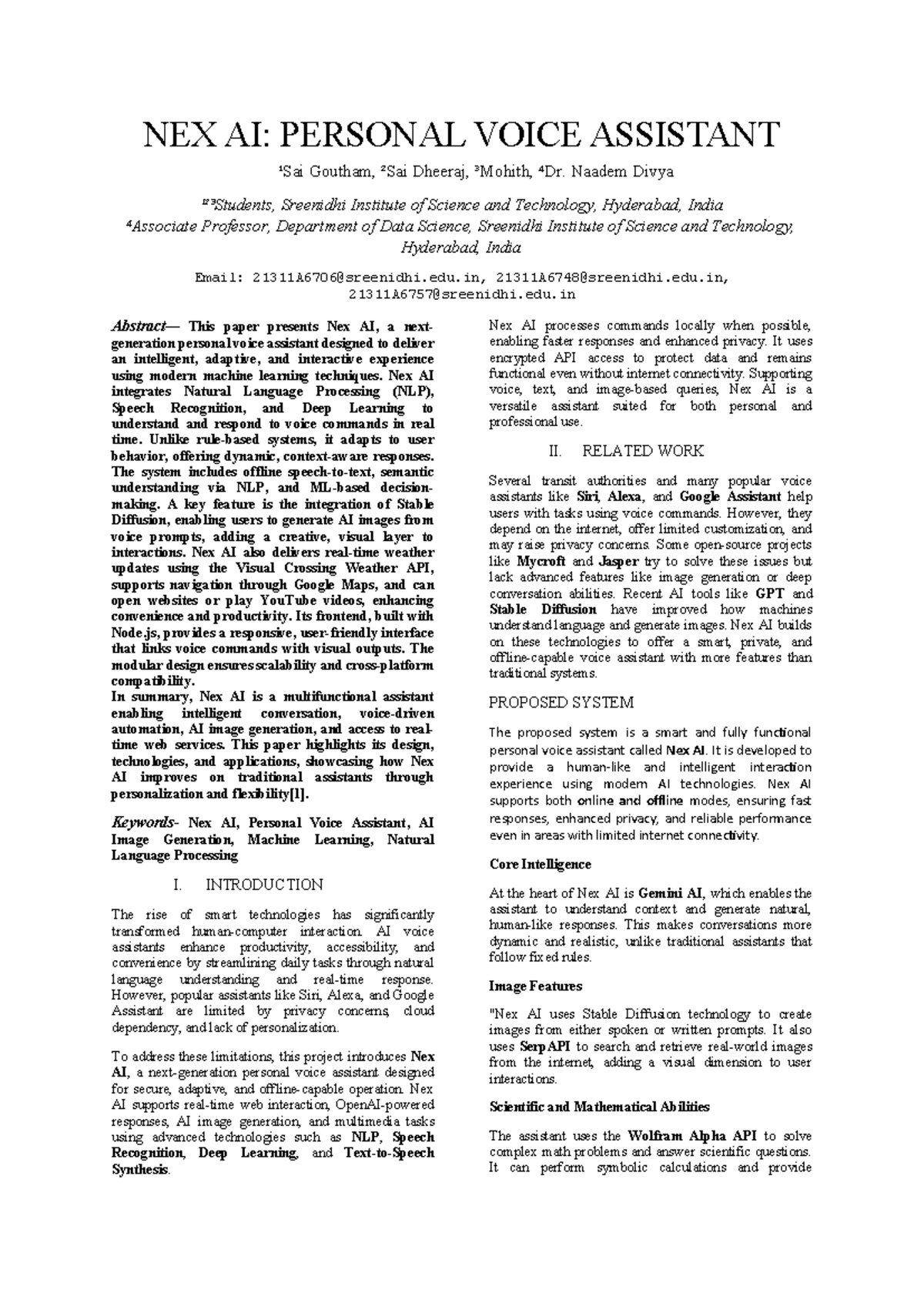 NEX AI: Next-Gen Personal Voice Assistant Research Paper (Batch 21 ...