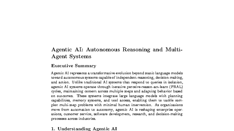 Agentic AI Systems: Autonomous Reasoning & Multi-Agent Frameworks - Studocu